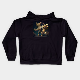the golden armored kaiju ecopop in mexican patterns dragon winged beast Kids Hoodie
